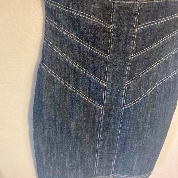 Dance In Paris Denim Fitted Mini Dress  Dark Wash Stretchy  Body Con Stitching - Picture 8 of 10